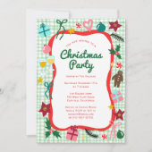 Gingham Christmas Quirky Whimsical CUSTOM Party Einladung (Vorderseite)