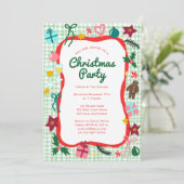 Gingham Christmas Quirky Whimsical CUSTOM Party Einladung (Stehend Vorderseite)