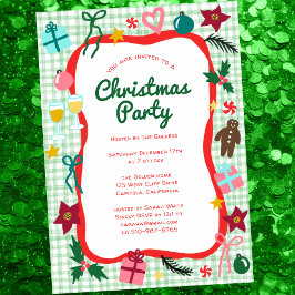 Gingham Christmas Quirky Whimsical CUSTOM Party Einladung