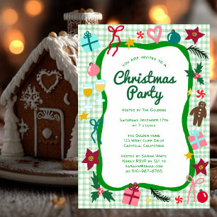 Gingham Christmas Quirky Whimsical CUSTOM Party Einladung