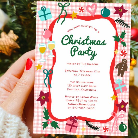 Gingham Christmas Quirky Whimsical CUSTOM Party Einladung