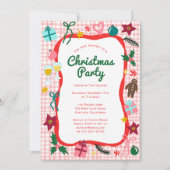 Gingham Christmas Quirky Whimsical CUSTOM Party Einladung (Vorderseite)