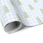 Gingham Christmas Trees Weihnachtswrapping Paper Geschenkpapier<br><div class="desc">Handgemalte kleine Weihnachtsbäume auf einem Baby-blauen Gingham-Hintergrund,  das macht eine schöne Grandmillennial Weihnachtsverpackung Papier Stil!</div>