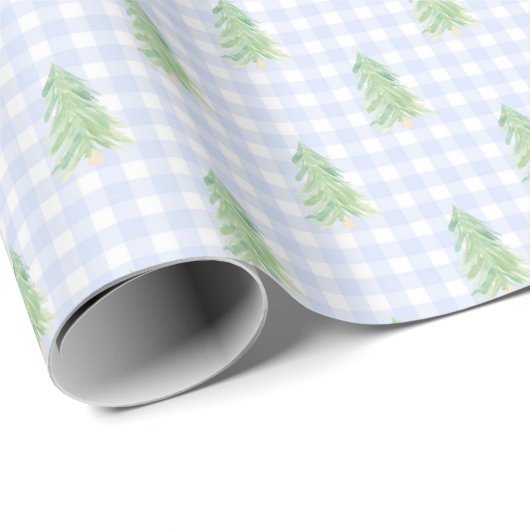 Gingham Christmas Trees Weihnachtswrapping Paper Geschenkpapier (Rolleneckpunkt)