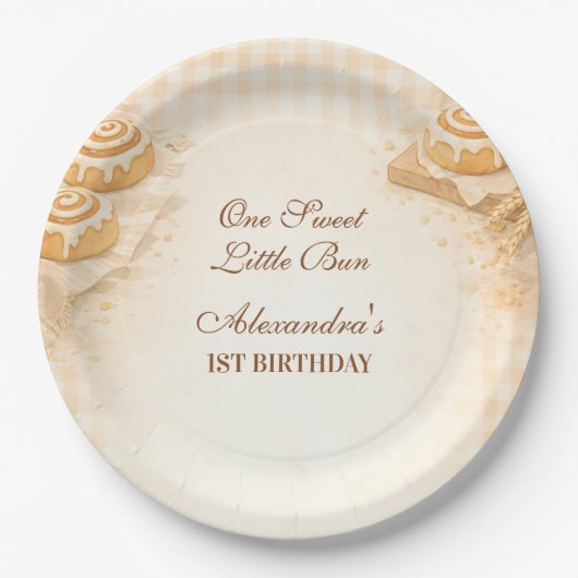 Gingham Cinnamon Roll Little Bun 1st Birthday Pappteller (Vorderseite)