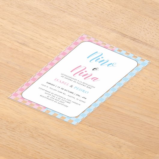 Gingham Classic Nino o Nina Spanischen Genderberic Acryleinladungen (Ablage )