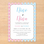 Gingham Classic Nino o Nina Spanischen Genderberic Acryleinladungen (Vorderseite)