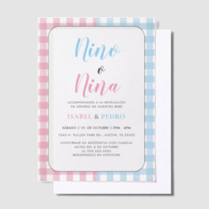 Gingham Classic Nino o Nina Spanischen Genderberic Pergament Einladungen
