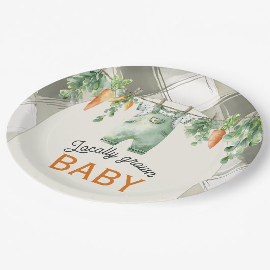 Gingham Clothesline Vor-Ort-Kinderdusche Pappteller (Schrägansicht)