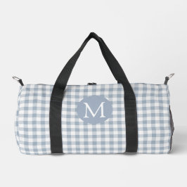 Gingham Coastal Preppy Check Blue White Monogram Duffle Bag