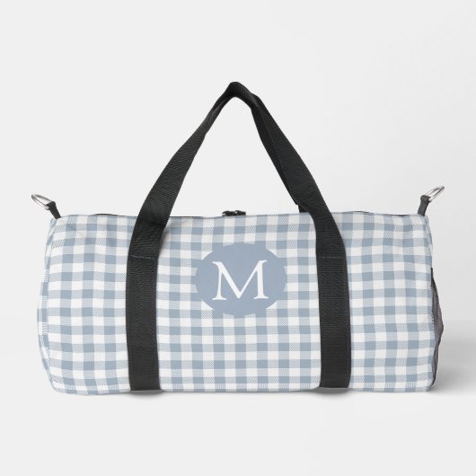 Gingham Coastal Preppy Check Blue White Monogram Duffle Bag (Vorderseite)