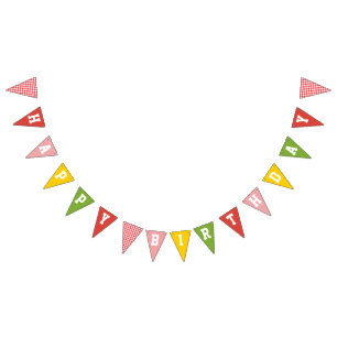 Gingham Colorful Farm Barn Happy Birthday Wimpelkette