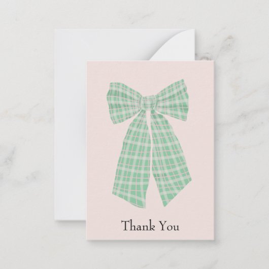 Gingham Coquette Bow Blush Vielen Dank Mitteilungskarte (Vorderseite)