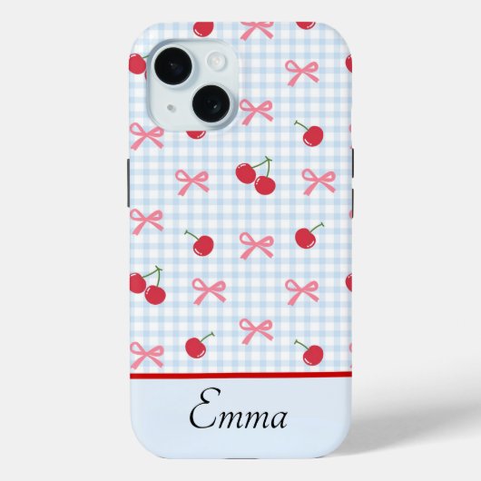 Gingham Coquette Bow Cherry iPhone Case (Rückseite)