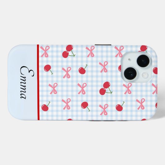 Gingham Coquette Bow Cherry iPhone Case  (Rückseite (Horizontal))