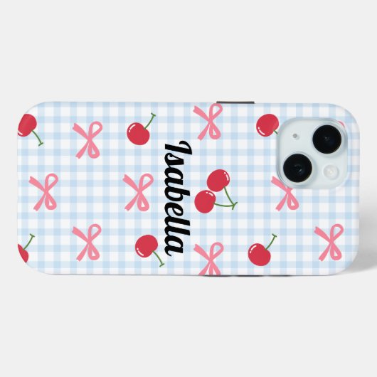 Gingham Coquette Bow Cherry iPhone Case (Rückseite (Horizontal))