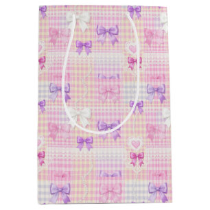 Gingham Coquette Bows Baby Shower Girls Geburtstag Mittlere Geschenktüte