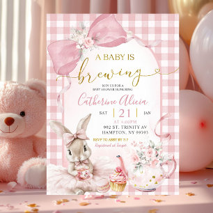 Gingham Coquette Rosa Blumenhase Baby Shower Einladung