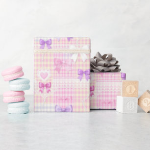 Gingham Coquette Schleifen Baby Shower Mädchen Geb Geschenkpapier