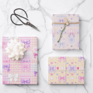 Gingham Coquette Schleifen Baby Shower Mädchen Geb Geschenkpapier Set