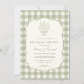Gingham Couples Shower Floral Bow QR Code Einladung (Vorderseite)