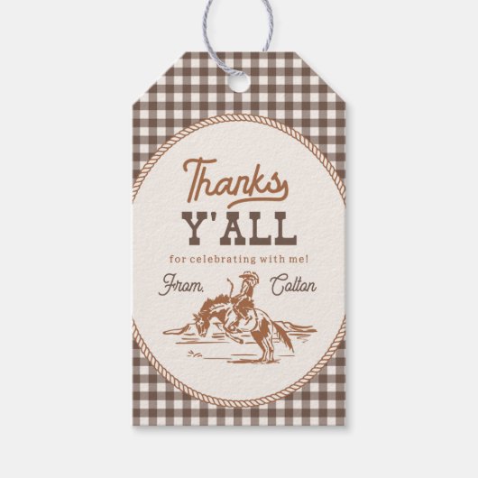 Gingham Cowboy Thank You Tag Geschenkanhänger (Vorderseite)