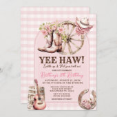 Gingham Cowgirl Western 8. Geburtstag Einladung (Vorne/Hinten)