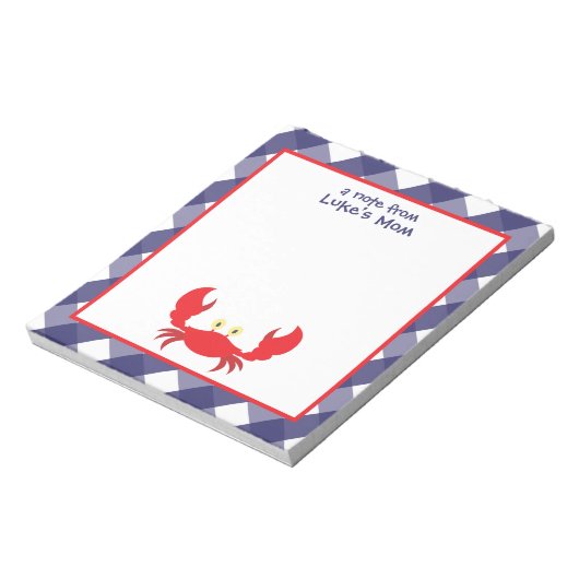 Gingham Crab Personalisiert Notepad Notizblock (Rotiert)