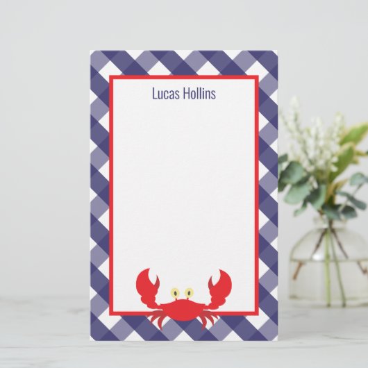 Gingham Crab Personalisiert Stationery (Stehend Vorderseite)