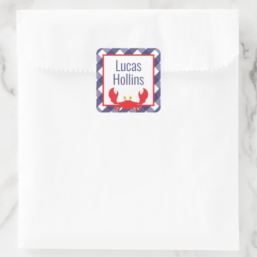 Gingham Crab Personalisiert Stickers (Tasche)
