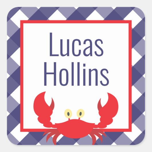 Gingham Crab Personalisiert Stickers (Vorderseite)