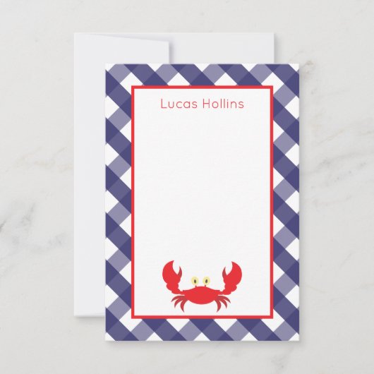 Gingham Crab Personalisierte Mitteilungskarten (Vorderseite)