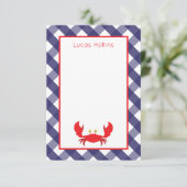 Gingham Crab Personalisierte Mitteilungskarten (Stehend Vorderseite)