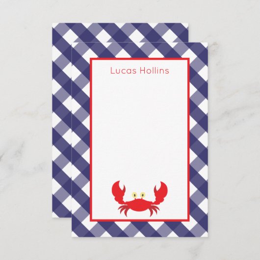 Gingham Crab Personalisierte Mitteilungskarten (Vorne/Hinten)