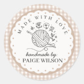 Gingham Crochet  Runder Aufkleber (Vorderseite)