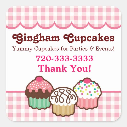 Gingham Cupcakes Danke Stickers (Vorderseite)