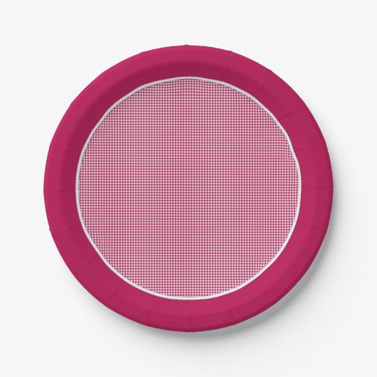 Gingham-Dark Pink-Paper-Teller Pappteller (Vorderseite)
