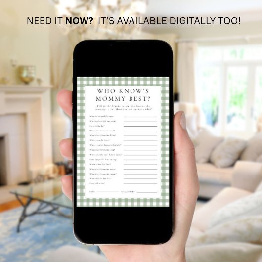 Gingham, der die Mommy Best Baby Shower Game Karte