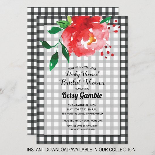 Gingham Derby Rose Bridal Dusche Einladungen