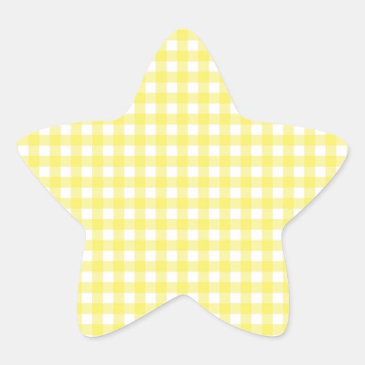 Gingham Design, gelb und weiß Stern-Aufkleber (Vorderseite)