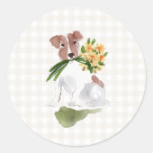 Gingham Dog Blume Watercolor Art Sweet Runder Aufkleber (Vorderseite)