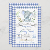 Gingham Elefantenbabwdusche Einladung (Vorne/Hinten)