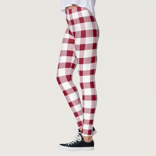 Gingham Elegant Christmas Pattern Red White Leggings (Links)