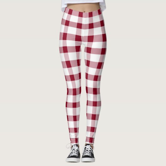 Gingham Elegant Christmas Pattern Red White Leggings (Vorderseite)
