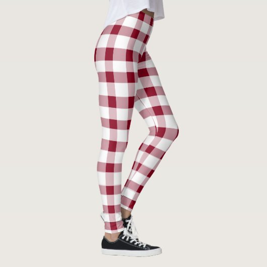 Gingham Elegant Christmas Pattern Red White Leggings (Rechts)