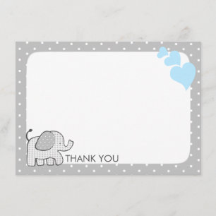 Gingham Elephant Baby Blue und Gray Vielen Dank Dankeskarte