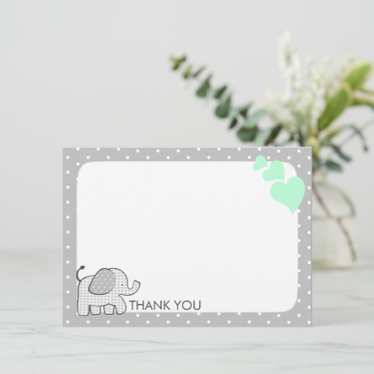 Gingham Elephant Mint Green Baby Danke (Stehend Vorderseite)