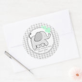 Gingham Elephant mit Mint Green Hearts Runder Aufkleber (Umschlag)