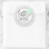 Gingham Elephant mit Mint Green Hearts Runder Aufkleber (Tasche)