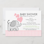 Gingham Elephant Pink Baby Shower Einladung (Vorderseite)